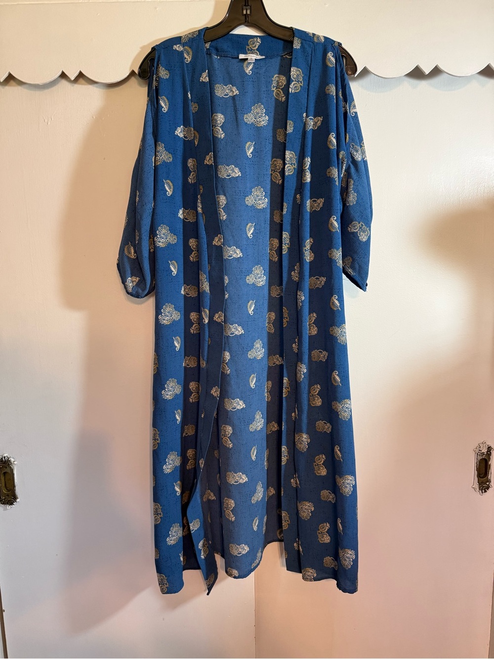 Blue Floral Open-Front Women’s Duster Jacket